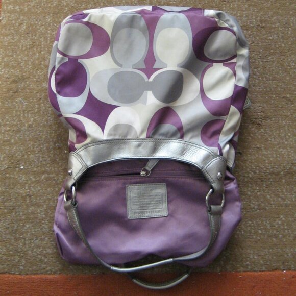Authentic COACH Soho Satin Scarf Print Bag, Purple Silver, ##F17406 - Picture 8 of 13
